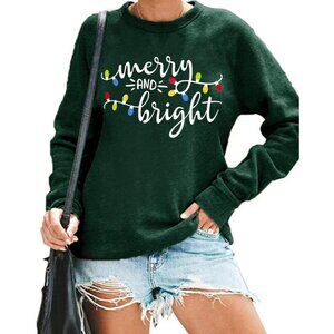 Women's Merry and Bright Funny Lights Blouse Holiday Crew Neck T-Shirt